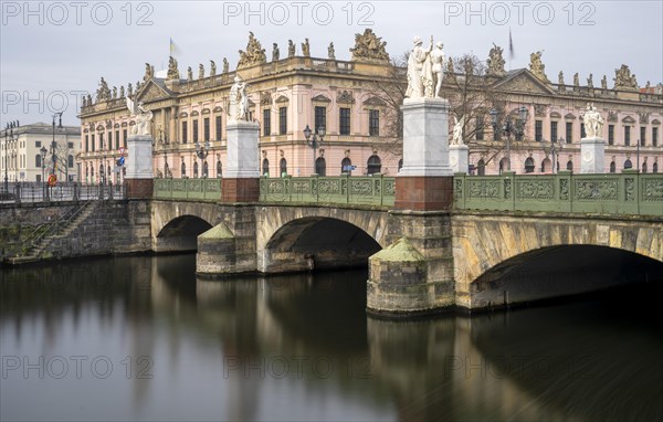 Long exposure, Unter den Linden Palace Bridge with a view of the German Historical Museum, Berlin, Germany, Europe