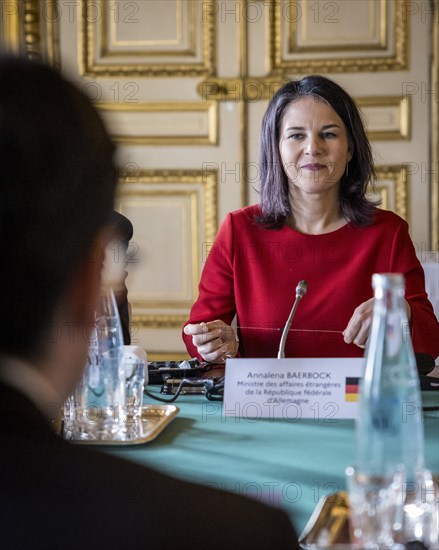 Annalena Baerbock (Alliance 90/The Greens), Federal Foreign Minister, photographed during her visit to Paris. Here together with the French Foreign Minister Stephane Sejourne in the Quai D'Orsay. 'Photographed on behalf of the Federal Foreign Office'