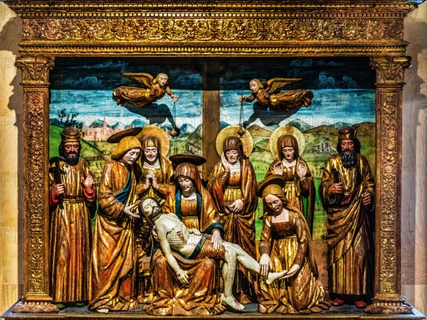 Wood carving with gilded wood, 1509, Giovanni Mioni, Museo Civico d'Arte, Palzuo Ricchieri, historic centre with magnificent noble palaces and Venetian-style arcades, Pordenone, Friuli, Italy, Pordenone, Friuli, Italy, Europe