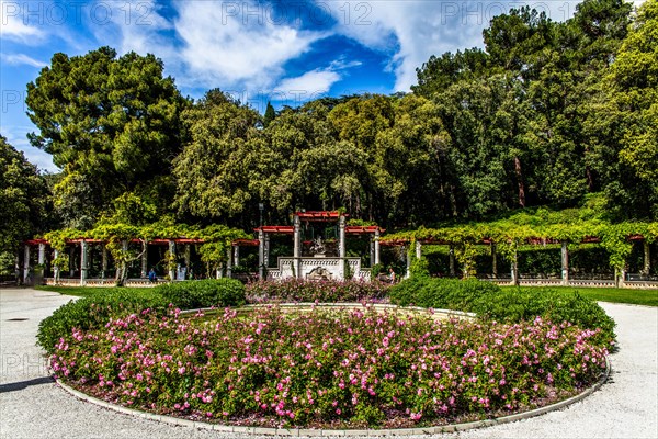 Park of Miramare Castle with marvellous view of the Gulf of Trieste, 1870, residence of Maximilian of Habsburg-Lorraine and Austria, princely living culture in the second half of the 19th century, Friuli, Italy, Trieste, Friuli, Italy, Europe