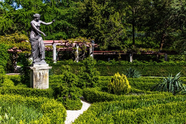 Park of Miramare Castle with marvellous view of the Gulf of Trieste, 1870, residence of Maximilian of Habsburg-Lorraine and Austria, princely living culture in the second half of the 19th century, Friuli, Italy, Trieste, Friuli, Italy, Europe