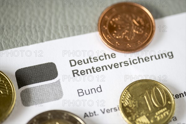 German pension insurance, document, coins, euro