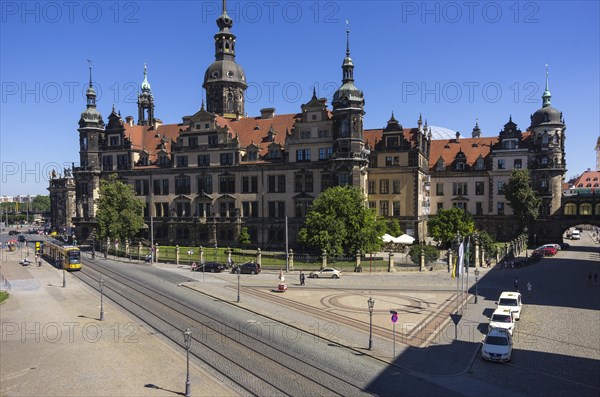 Building complex of the Dresden Residential Palace, which also houses the world-famous Green Vault, Inner Old Town of Dresden, Saxony, Germany, Europe