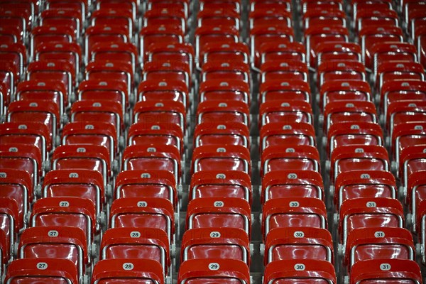 Rows of seats, seats, red, empty, MHPArena, MHP Arena Stuttgart, Baden-Wuerttemberg, Germany, Europe