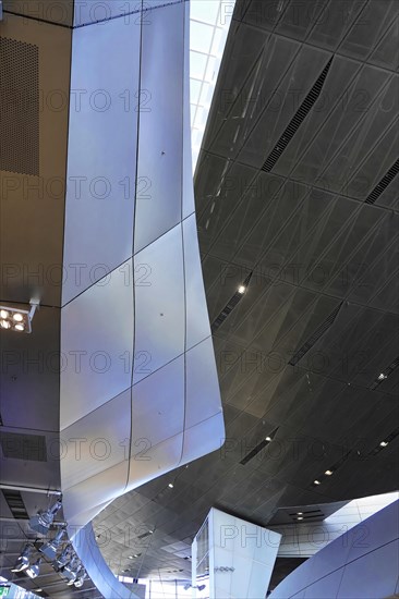 Picture shows the interior of a modern building with curved lines, BMW WELT, Munich, Germany, Europe