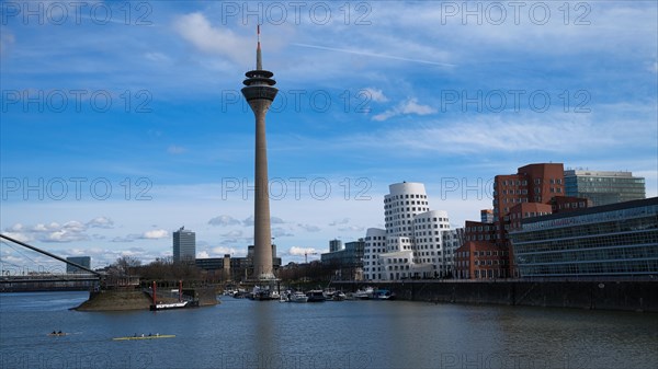 Rhine Tower in the Media Harbour, Duesseldorf, Germany, Europe
