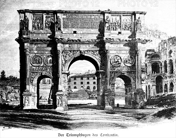 Triumphal Arch of Emperor Constantine, Rome, ornamentation, memorial, remembrance, Italy, historical illustration around 1898, Europe