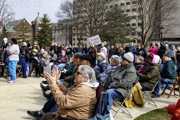 Lansing, Michigan USA, 2 March 2024, The Poor Peoples Campaign organized a march and rally at the Michigan State Capitol, part of a coordinated day of action in 32 states. Among the group's demands were a living wage, affordable healthcare, fully-funded public education, and clean air and water