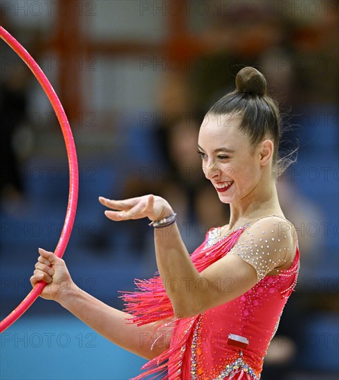 Emilia Heichel (POL), action, hoops, rhythmic gymnastics, RSG, Schmiden International 2024, Fellbach, Baden-Wuerttemberg, Germany, Europe