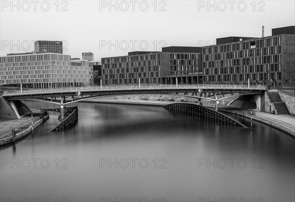 Black and white photography, long exposure, detail photo, Kronprinzenbruecke in the government district, Berlin, Germany, Europe