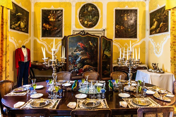 Wall painting in the dining room, Duino Castle, with a spectacular view of the sea, private residence of the Princes of Thurn und Taxis, Duino, Friuli, Italy, Duino, Friuli, Italy, Europe