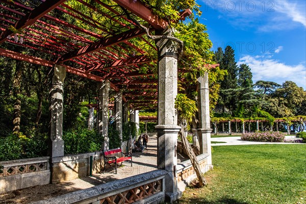 Park of Miramare Castle with marvellous view of the Gulf of Trieste, 1870, residence of Maximilian of Habsburg-Lorraine and Austria, princely living culture in the second half of the 19th century, Friuli, Italy, Trieste, Friuli, Italy, Europe