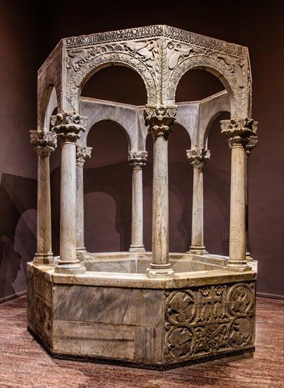 Baptismal font of Callixtus, Museo Cristiano with masterpieces of Lombard sculpture, Cividale del Friuli, city with historical treasures, UNESCO World Heritage Site, Friuli, Italy, Cividale del Friuli, Friuli, Italy, Europe