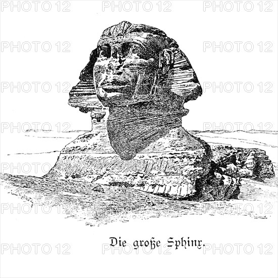 The Great Sphinx, Cairo, Egypt, desert, antiquity, Africa, historical illustration 1890, Africa