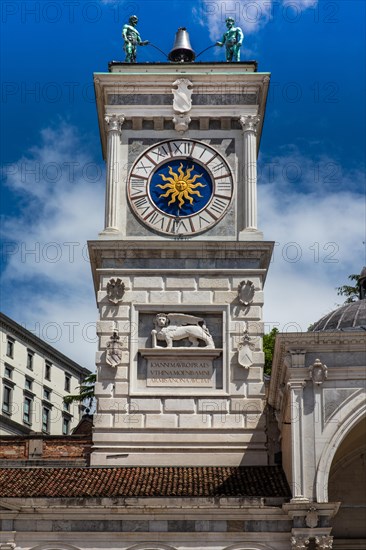 Clock tower of the Loggia di San Giovanni in Piazza della Liberta, Udine, most important historical city of Friuli, Italy, Udine, Friuli, Italy, Europe