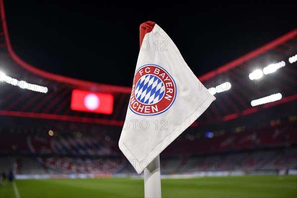 Stadium, interior, logo, corner flag, scoreboard, Champions League, CL, Allianz Arena, Munich, Bavaria, Germany, Europe