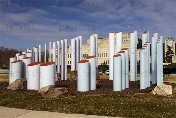 Lansing, Michigan, The Michigan History Museum. A sculpture called Polaris Ring, by David Barr, is outside the museum