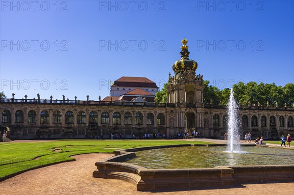 Picturesque scenery in the inner courtyard of the Dresden Zwinger, a jewel of Saxon Baroque, Dresden, Saxony, Germany, for editorial use only, Europe