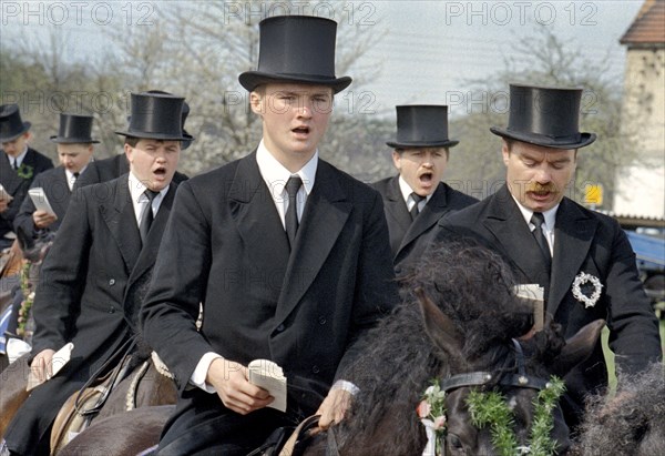 Sorbian Easter riders ride their horses on Easter Sunday in Wittichenau, 30 March 1997