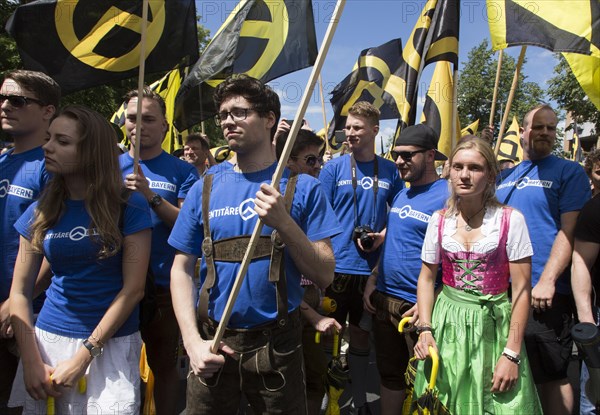 Demonstration by the Identitarian Movement. Several hundred supporters of the Identitarian Movement demonstrated in Berlin under the slogan Future Europe - for the defence of our identity, culture and way of life . The right-wing group is being monitored by the Office for the Protection of the Constitution, 17.06.2017