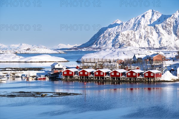 Lofoten, Norway. Solvaer, Nordland province. Holiday flats, Svolvaer, Nordland, Lofotoen, Norway, Europe