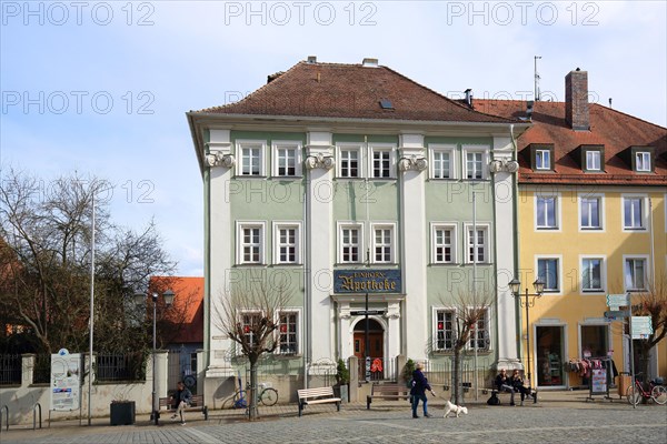 Unicorn Pharmacy built in 1900, Unicorn Pharmacy, Market Square, Bad Windsheim, Middle Franconia, Franconia, Bavaria, Germany, Europe