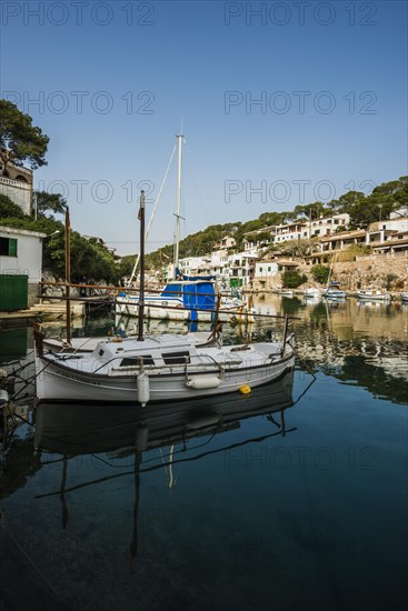 Bay with fishing boats and harbour, Cala Figuera, Majorca, Balearic Islands, Spain, Europe