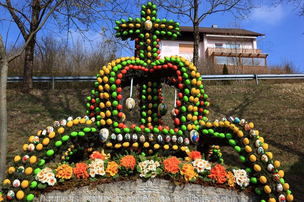 Easter fountain in Tiefenpoelz near Heiligenstadt, Bamberg district, Franconian Switzerland, Upper Franconia, Bavaria, Germany, Europe