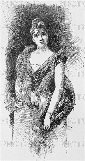 A Viennese woman, Vienna, portrait, young woman, fashionable dress, elegance, hairstyle, handbag, Austria, historical illustration 1890, Europe