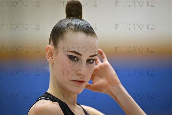 World champion Darja Varfolomeev (GER), portrait, rhythmic gymnastics, RSG, Schmiden International 2024, Fellbach, Baden-Wuerttemberg, Germany, Europe