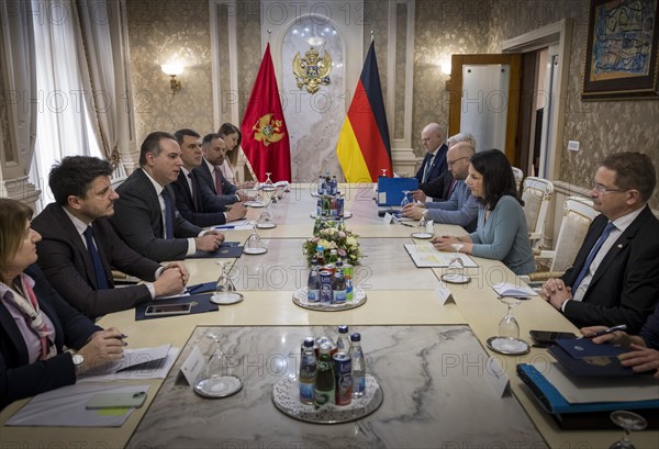 Annalena Baerbock (Alliance 90/The Greens), Federal Foreign Minister, photographed during her visit to Montenegro. Here she meets Foreign Minister Filip Ivanovic in Villa Gorica. 'Photographed on behalf of the Federal Foreign Office'