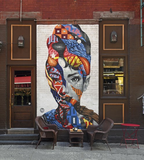 Mural with a woman's head, SoHo neighbourhood, Manhattan, New York City, New York, USA, North America