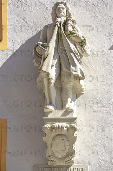 Matthaeus Daniel Poeppelmann in Dresden, monument to the master builder of the Zwinger at his home in Schlossstrasse, Innere Altstadt, Dresden, Saxony, Germany, Europe