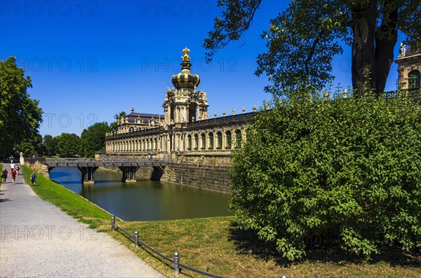 South-west side and southern corner of the Dresden Zwinger, a jewel of Saxon Baroque, in Dresden, Saxony, Germany, Europe