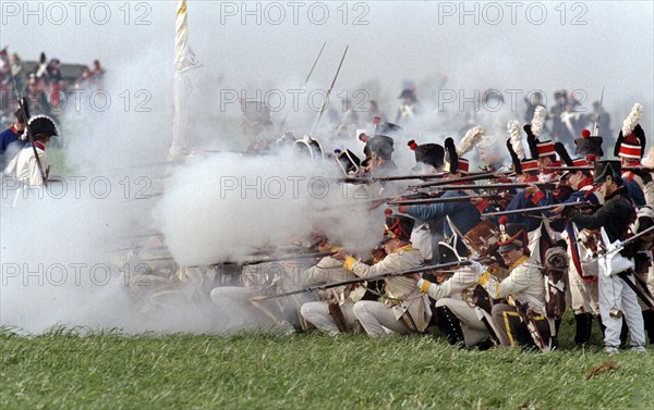 Actors in historical uniforms re-enact the battle in historical battle scenes on the 185th anniversary of the Battle of Leipzig in 1813, Leipzig, 17 October 1998