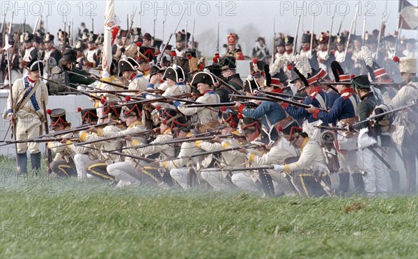 Actors in historical uniforms re-enact the battle in historical battle scenes on the 185th anniversary of the Battle of Leipzig in 1813, Leipzig, 17 October 1998