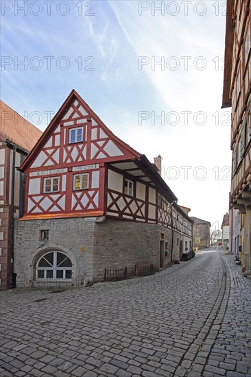 Half-timbered house built in 1559, corner house, Pfarrgasse, Marktbreit, Lower Franconia, Franconia, Bavaria, Germany, Europe