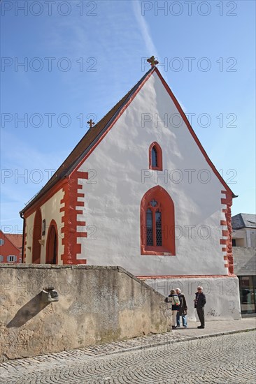 St Michael's Chapel with people, Iphofen, Lower Franconia, Franconia, Bavaria, Germany, Europe