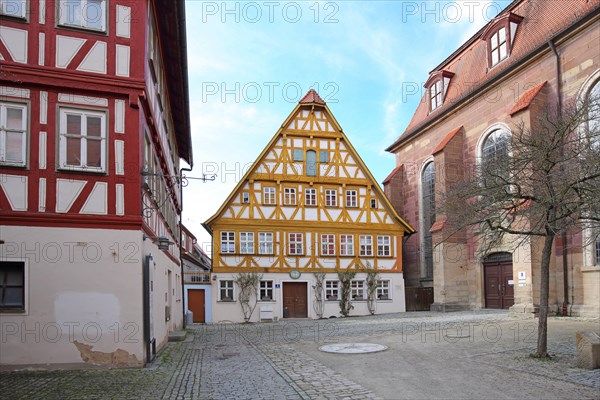Half-timbered houses with rector's house built in the 16th century, Doktor-Martin-Luther-Platz, Bad Windsheim, Middle Franconia, Franconia, Bavaria, Germany, Europe