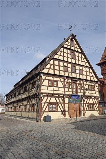 Historic ox farm former barn and today's museum, half-timbered house, Bad Windsheim, Middle Franconia, Franconia, Bavaria, Germany, Europe