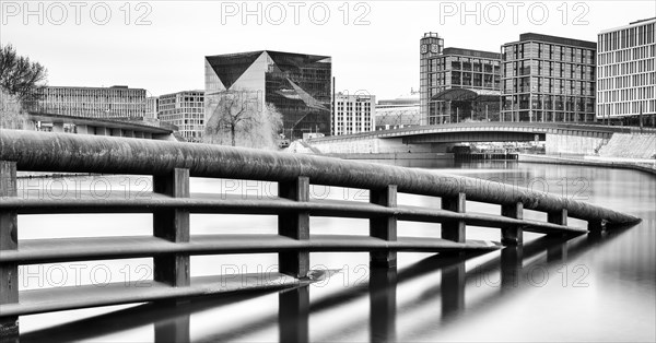Black and white photography, long exposure, detail photo, Kronprinzenbruecke in the government district, Berlin, Germany, Europe