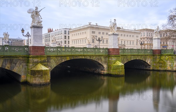 Long exposure, Unter den Linden Palace Bridge with a view of the German Historical Museum, Berlin, Germany, Europe