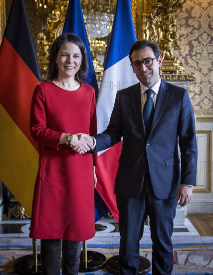 Annalena Baerbock (Alliance 90/The Greens), Federal Foreign Minister, photographed during her visit to Paris. Here together with the French Foreign Minister Stephane Sejourne in the Quai D'Orsay. 'Photographed on behalf of the Federal Foreign Office'