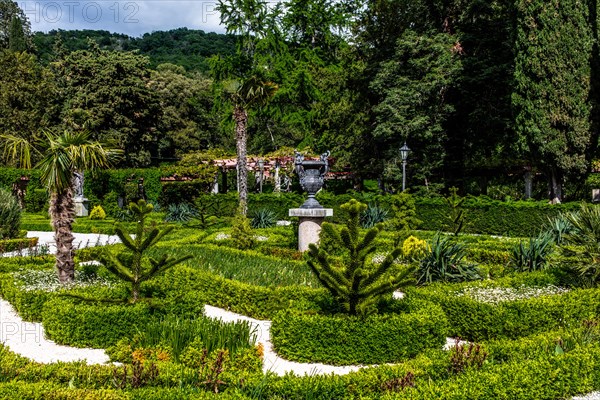 Park of Miramare Castle with marvellous view of the Gulf of Trieste, 1870, residence of Maximilian of Habsburg-Lorraine and Austria, princely living culture in the second half of the 19th century, Friuli, Italy, Trieste, Friuli, Italy, Europe