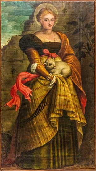 St Agnes, Oell on canvas, 1561, Museo Cristiano with masterpieces of Lombard sculpture, Cividale del Friuli, city with historical treasures, UNESCO World Heritage Site, Friuli, Italy, Cividale del Friuli, Friuli, Italy, Europe