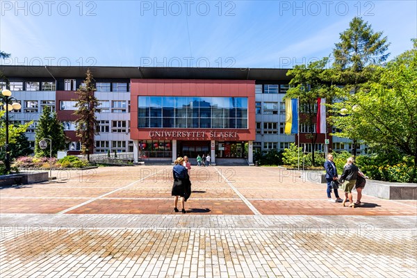 Katowice, Poland, July 11, 2022: Entrance of University of Silesia in Katowice, Europe