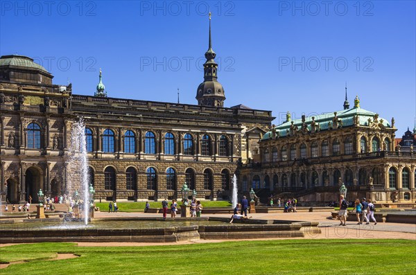 Picturesque scenery in the inner courtyard of the Dresden Zwinger, a jewel of Saxon Baroque, Dresden, Saxony, Germany, for editorial use only, Europe