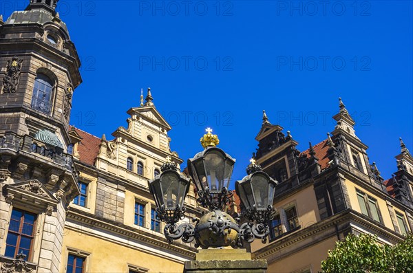 Architectural details of the rebuilt royal Dresden Residential Palace at the entrance to the Green Vault, Taschenberg, Inner Old Town, Dresden, Saxony, Germany, Europe