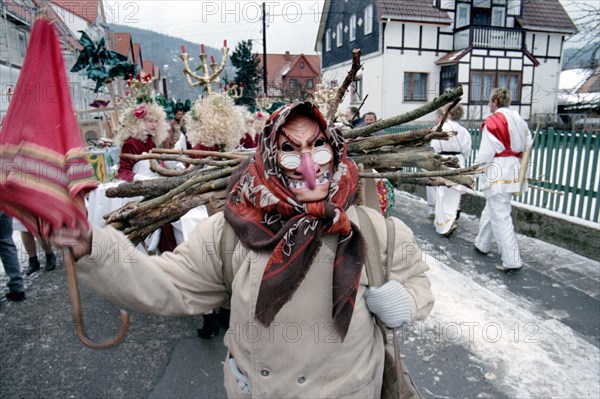 Carnival in Wasungen, Thuringia on 13.02.1999. The Wasungen carnival is known for its popular character, which it has managed to retain to this day. The highlight of every carnival season is the big historical parade, which takes place every year on the Saturday in front of Ash Wednesday