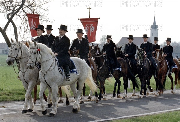 Sorbian Easter riders ride their horses on Easter Sunday in Wittichenau, 30 March 1997